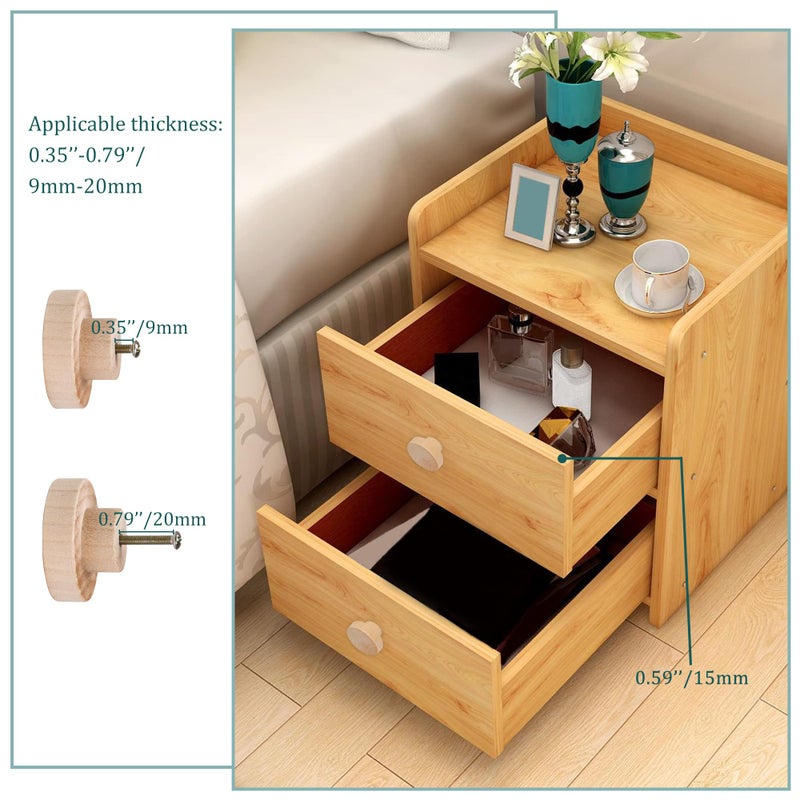 RDEXP Home Accessory 50x25mm Wooden Hardware Round Pull Knobs for Cabinet Drawer Cupboard Cabinet Door Set of 10 - Image 5